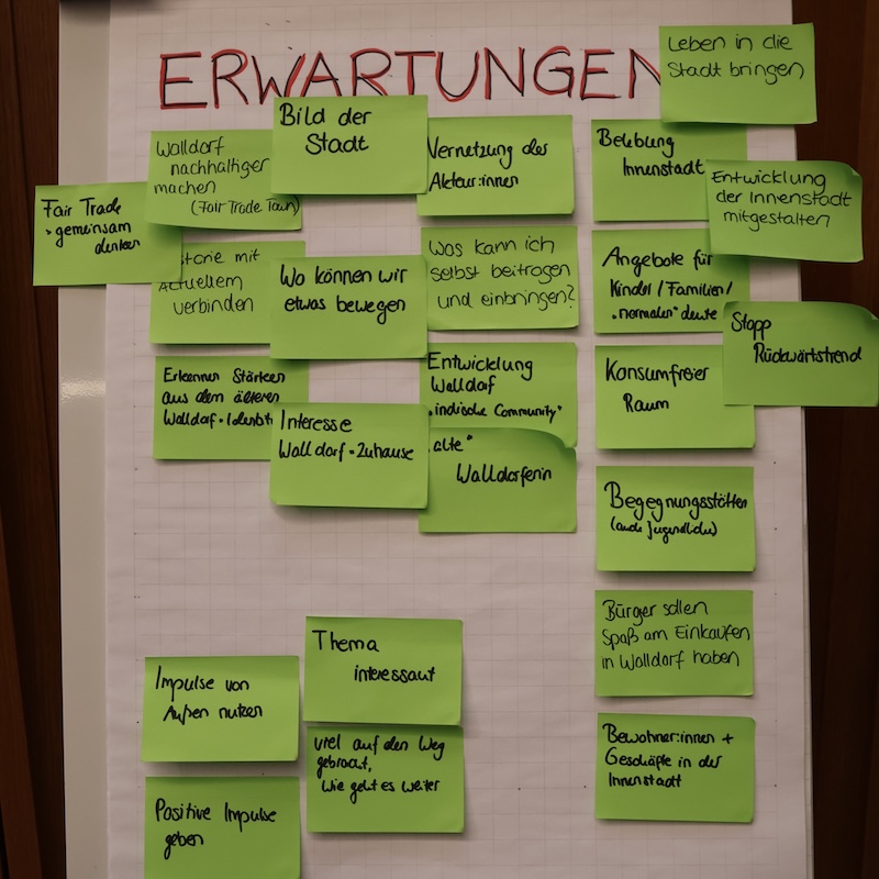 Post-its mit Erwartungen an das Stadtmarketing in Walldorf