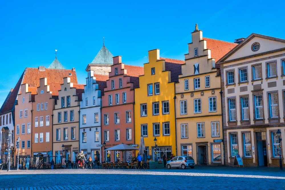 Old houses on the market square in the historic center of Osnabrück
