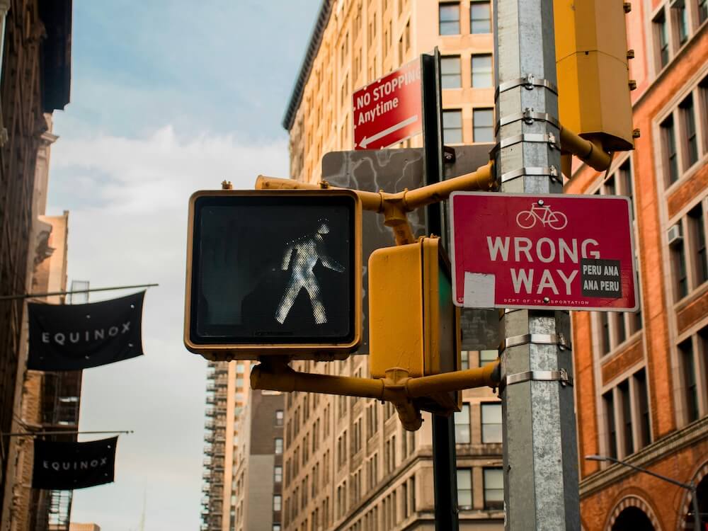 Wrong-Way sign at a road junction