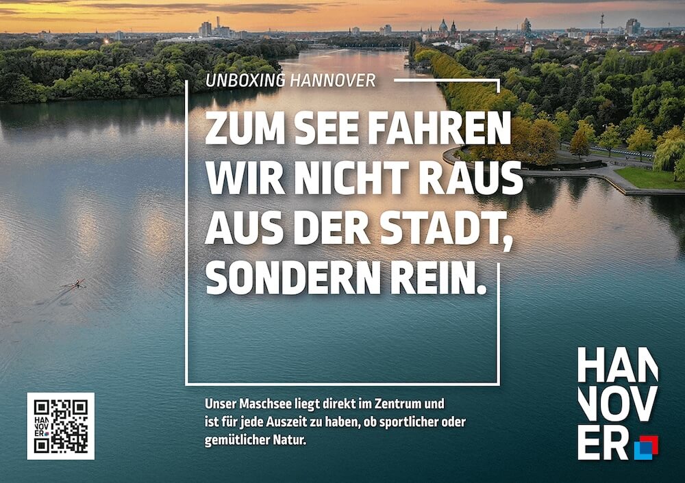 Motiv der Leitkampagne Unboxing Hannover: Zum See fahren wir nicht raus aus der Stadt, sondern rein.