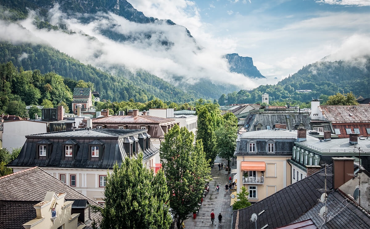 Luftaufnahme der Fußgängerzone von Bad Reichenhall